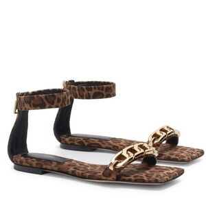 Good American Ankle Strap Sandal in Pale Leopard Size 6 Chain-Link